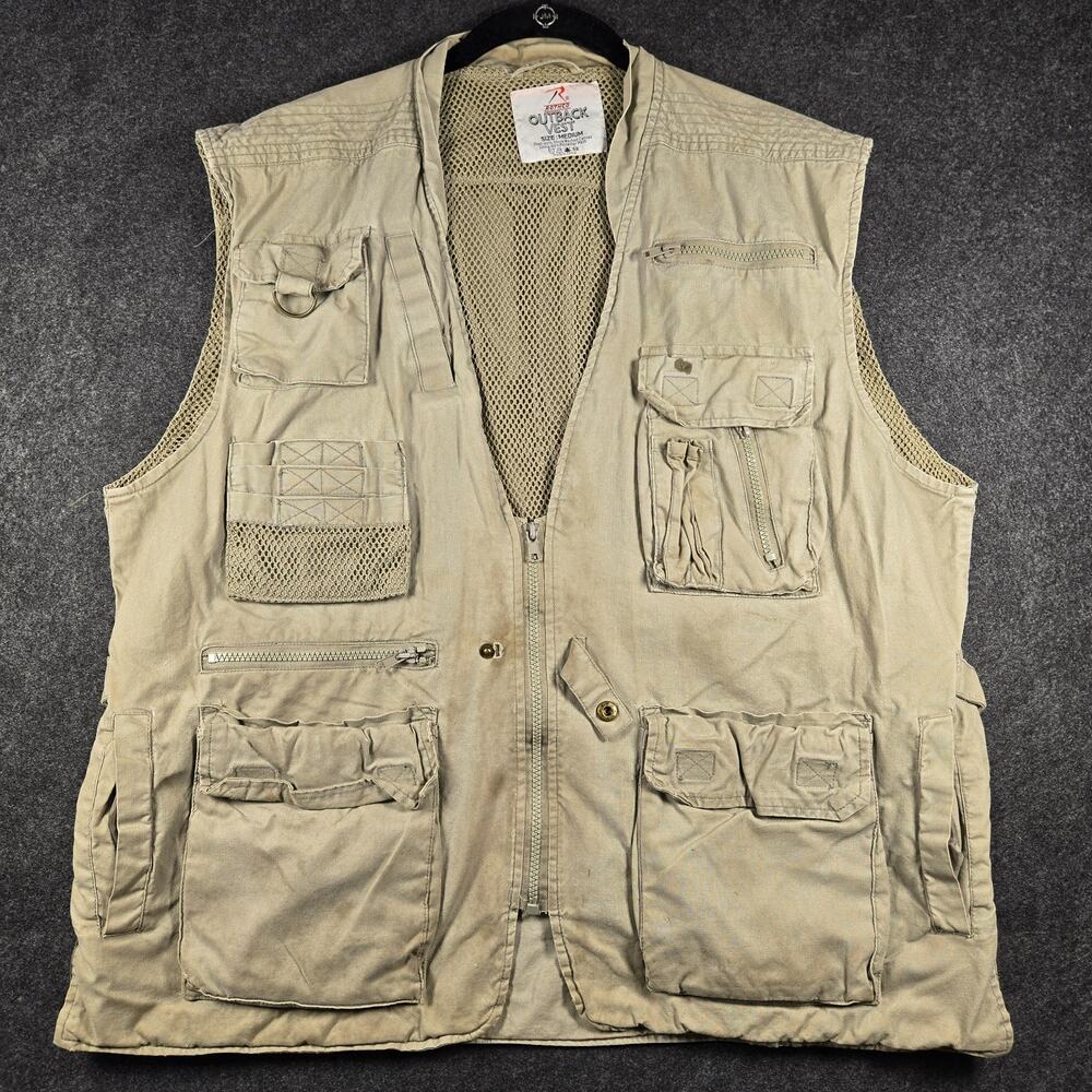 Rothco Outback Vest Mens M Khaki Stone Washed Canvas Utility Fishing Gorpcore